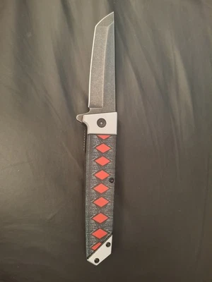 "Navaja de bolsillo plegable de hoja abierta asistida por resorte mini katana negra de 9"" caza" Foto 1 de 4