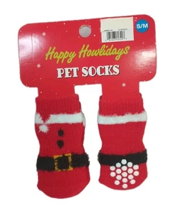 Santa Dog Pet  Socks Red  White Black Belt  Gripper soles  New Small /Medium - Picture 1 of 5