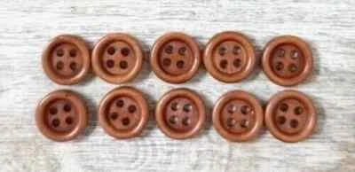 Botones Madera Marrón Costura 4 Agujeros 3/8 Pulgadas 10 Piezas Set Nuevo Foto 1 de 2