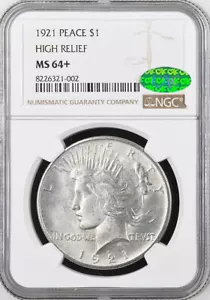 1921 Peace Silver Dollar NGC MS 64+ CAC Bright White Color! - Picture 1 of 4