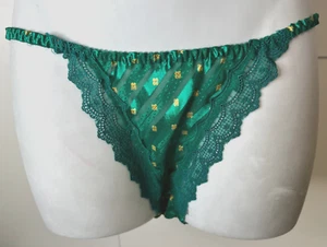 VTG Victoria's Secret Gold Crown Label Green String Bikini Lace Panty-Small/5 - Picture 1 of 5