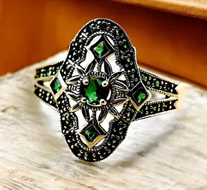 DELICADO ANILLO ESMERALDA SIMULADA PLATA ESTERLINA 925 ESTILO VINTAGE 1762 - Imagen 1 de 4