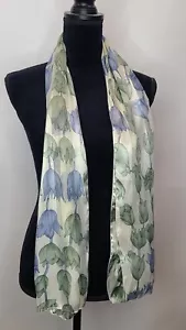 Scarf Blue Green Tulip Carnation Floral 59" x 13" Long - Picture 1 of 8