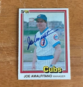 Tarjeta de béisbol Donruss 1981 autógrafo firmado por Joe Amalfitano Chicago Cubs - Imagen 1 de 2