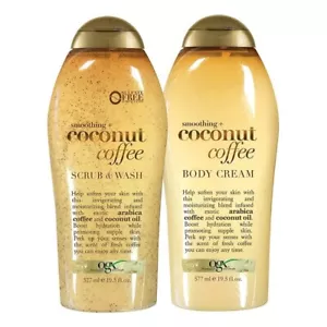 OGX Coconut Coffee Scrub and Wash Body Wash and Body Cream Exfoliat19.5oz 2-Pack - Picture 1 of 8