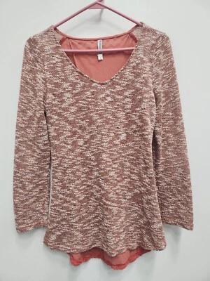 Top túnica Monoreno para mujer talla pequeña coral jaspeado manga larga crochet espalda tejido Foto 1 de 4