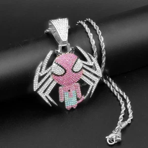 5AAA+ CZ Hop Hip Ice Out Bling Spider Cartoon Character Pendant Necklace - Picture 1 of 7