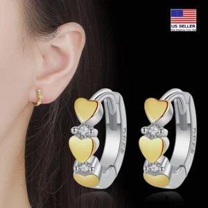 Women 925 Sterling Silver Jewelry Earrings Crystal Yellow Heart Studs 1951 - Picture 1 of 4