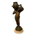 Aguste Moreau Patinated Spelter Boy Holding Jug On A Marble Base
