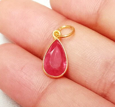 Lab Created Ruby Gold charm ,18k Gold Charm, Handmade Jewelry - Image 1 of 4