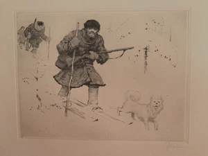 Belzen Yakov Yakovlevich (Russian 1870–1937) Winter Hunting Scene Etching Signed - Picture 1 of 5