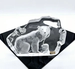 Mats Jonasson Polar Bear and Baby Cub Crystal Figurine 6" x 9" Full Lead Sweden - Picture 1 of 13