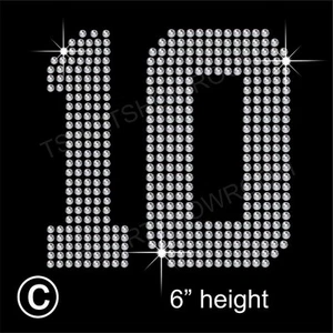 "10" o cualquier número de 'dos Jersey' Revisión de transferencia de diamantes de imitación Plancha en + Regalo gratis - Imagen 1 de 11