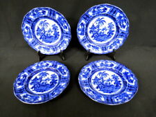 Set of 4 W. Adam's & Co. Kyber Pattern Flow Blue 9" Dinner Plates VG Condition