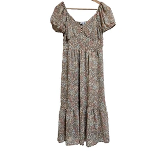 Mimi Chica Kleid Gr. M hellbraun Blumen Midi Rüschen kurz Slv Landhaus Babydoll Bauer - Bild 1 von 15