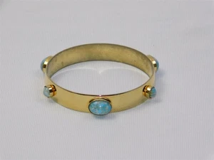 Vtg Gold Tone Bangle Bracelet with Faux Turquoise Stones 8" - Picture 1 of 5