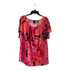 Lane Bryant Womens 18/20 Blouse Pink Black Abstract S/S Lightweight - Picture 1 of 8