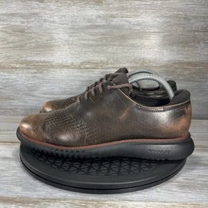 Cole Haan Men’s ZEROGRAND Laser Brown Leather Wingtip Oxfords Size 8 M - Picture 1 of 10
