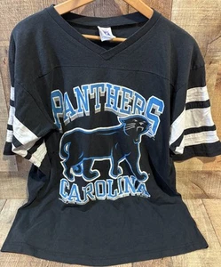 Carolina Panthers Mens T-Shirt Large Black NFL  Striped Sleeves Logo7 Brand NFL - Picture 1 of 7