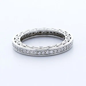Anillo de eternidad estilo vintage de oro blanco con diamantes naturales redondos de 3/4 quilates G VS2 - Imagen 1 de 11