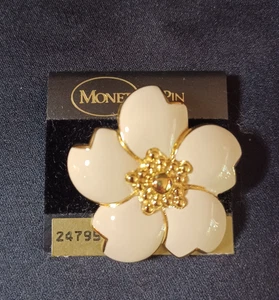 MONET Bellissima Spilla Spilla Tono Oro Fiori Crema Smalto 1 3/4" - NOC Vintage - Foto 1 di 2