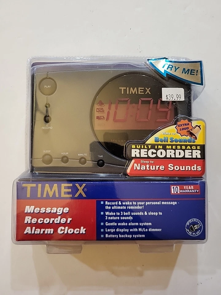 Timex Message Recorder Alarm Clock with Nature Sounds T138B NEW SEALED OLD STOCK - Image 1 of 4