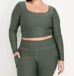 Old Navy PowerSoft Long Sleeve Crop Support Top 4X Dark Ivy Green Active NWT - Picture 1 of 7