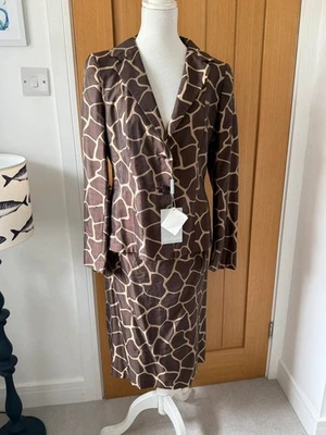 Falda de seda Traje Falda Chaqueta NUEVA nueva con etiquetas Reino Unido 14 Marrón Dorado Max Mara jirafa  Foto 1 de 4