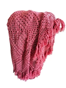Rosa Fransen Afghan Tagesdecke Decke Handarbeit gehäkelt Shabby Chic Oma Oma - Bild 1 von 8