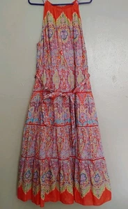 Talbots Dress 18w Tiered Flowy Maxi Medallion Peasant Boho Beach Resort Travel - Picture 1 of 16