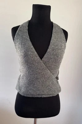 Zara Women’s Grey Wool BELTED HALTER TOP Size M Crossover V-neck VIRAL TOP NWT  - Image 1 of 4