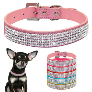 Bling Rhinestone PU Leather Pet Dog Collars Cute for Small Medium Dogs Puppy Cat