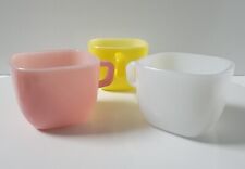 3 Vintage GlassBake Coffee Mug Cup Square Set Mid Century Multi Colored