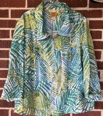 Ruby Rd. Colorful Leaf Print Full Zip Jacket 3/4 Sleeves Size 20W - Image 1 of 3