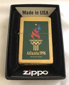 Zippo Lighter Atlanta 1996 Gold Color Background Design - Picture 1 of 2