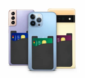 Silicone Mobile Phone Credit Card Wallet Holder Pocket Stick-On Adhesive - Picture 1 of 12