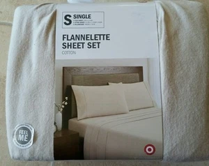 SINGLE " MOONBEAM " FLANNELETTE 3 PCE SHEET. PLAIN BEIGE. IN A FABRIC BAG. NEW - Picture 1 of 3
