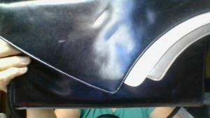 Really Neat 1970's Vintage Vinyl Purse Crossbody Shoulder Bag Black/Tan Accents - Picture 1 of 19