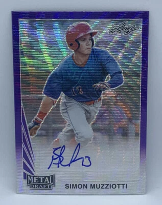 2021 Leaf Metal Draft Simon Muzziotti Phillies 1990 Purple Wave Auto 14/15 - Image 1 of 2