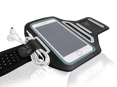 Universal Smartphones 5.5" Black Lycra Armband Sports Reflective Headphone Tie - Image 1 of 4
