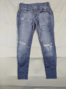 True Religion Jeans Womens Small Legging Skinny World Tour Distressed Denim Blue - Picture 1 of 13