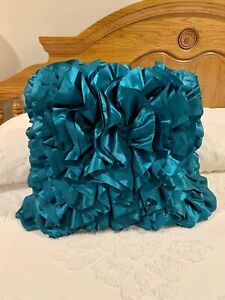 PIER ONE Satin Square Ruffle 16"  Teal Turquoise Pillow BOHO ~ Luxurious