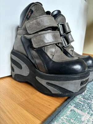 True Vintage Destroy Grunge Platform Ankle Boots Size 39, Black And Grey Leather - Image 1 of 4