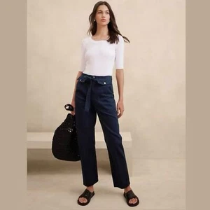 Pantalones Banana Republic Nuevos con Etiquetas Utilidad Cintura Corbata Azul Marino Talla 12 - Imagen 1 de 8