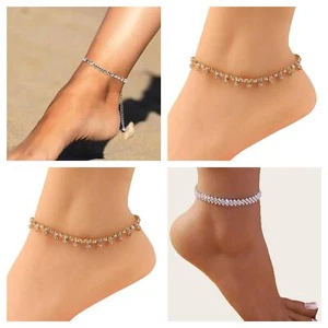 Adjustable Women Crystal Anklet Silver Gold Bracelet Beach Boho Foot Chain Gift - Picture 1 of 7