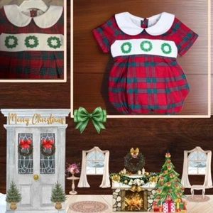 Pagliaccetto Smockingbird bambino nuovo con etichetta plaid foderato natalizio 3 mesi - Foto 1 di 10
