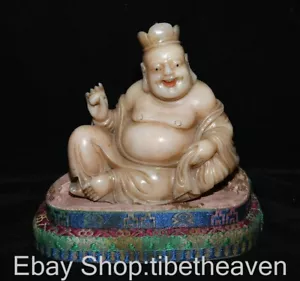 Estatua de Buda Maitreya Feliz Feng Shui Tallada en Piedra Shoushan China Antigua 5.6" - Imagen 1 de 11