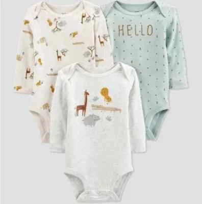 Carter's Safari Body Just One You Paquete de 3 Verde Gris Beige Talla 6M NUEVO Foto 1 de 4