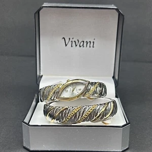 Vivani Ladies Watch Bangle Bracelet Set Silvertone Goldtone Rhinestone NIB NOS - Picture 1 of 9