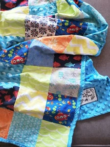 Patchwork Minky Blanket for Baby and Kid, Crib or Small Throw size - Picture 1 of 5